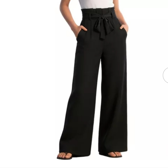 a new day Pants - A New Day Large Black High Ruffle Waist Front Tie Belt Wide Leg Trousers